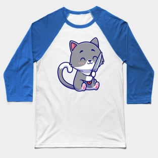 Cute Cat With Knife Cartoon Baseball T-Shirt